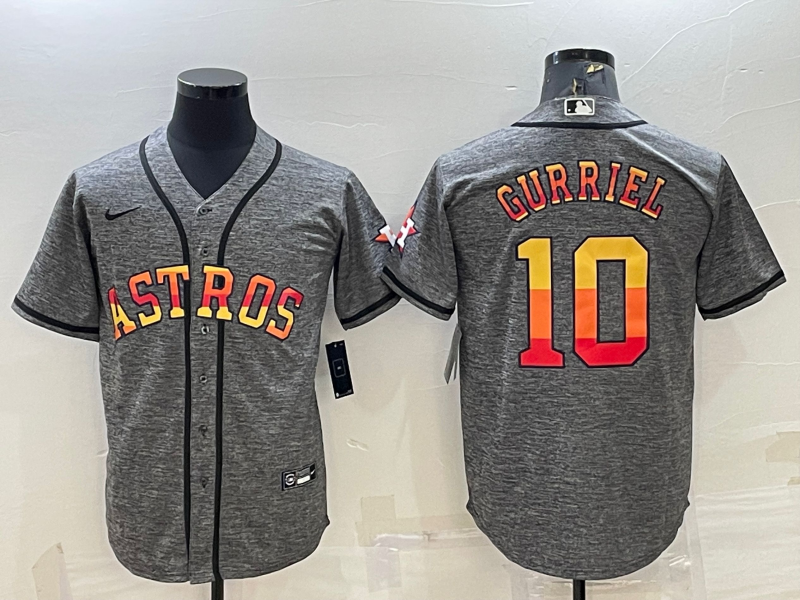 Men's Grey Houston Astros #10 Yuli Gurriel Cool Base Stitched Baseball Jersey